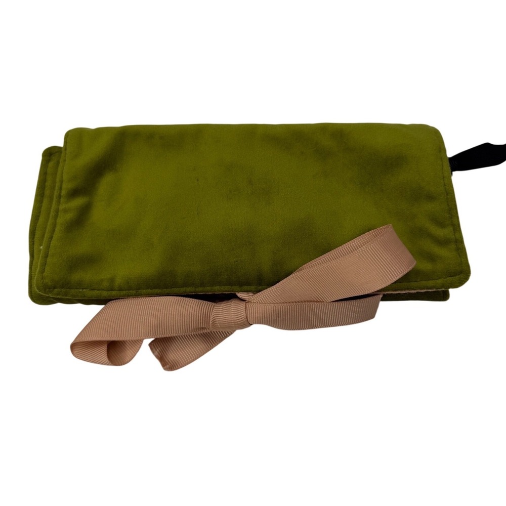 Bag-all Recycled Velvet Jewelry Roll Travel Organizer Olive Green Blush Pink